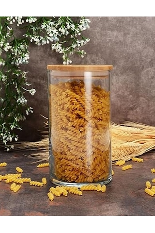 Paşabahçe 43463 Bamboo Ahşap Kapaklı Cam Kavanoz, Şeffaf, 1.48 Litre Çok Renkli