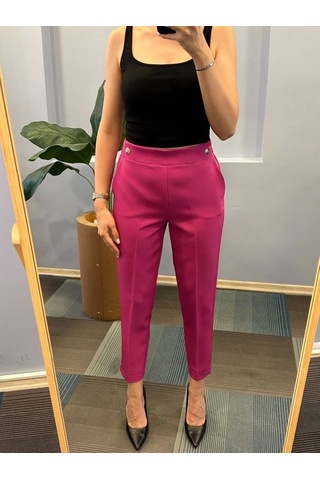 Defymoda Bel Lasti Kli Düğmeli Pantolon Koyu Fuşya
