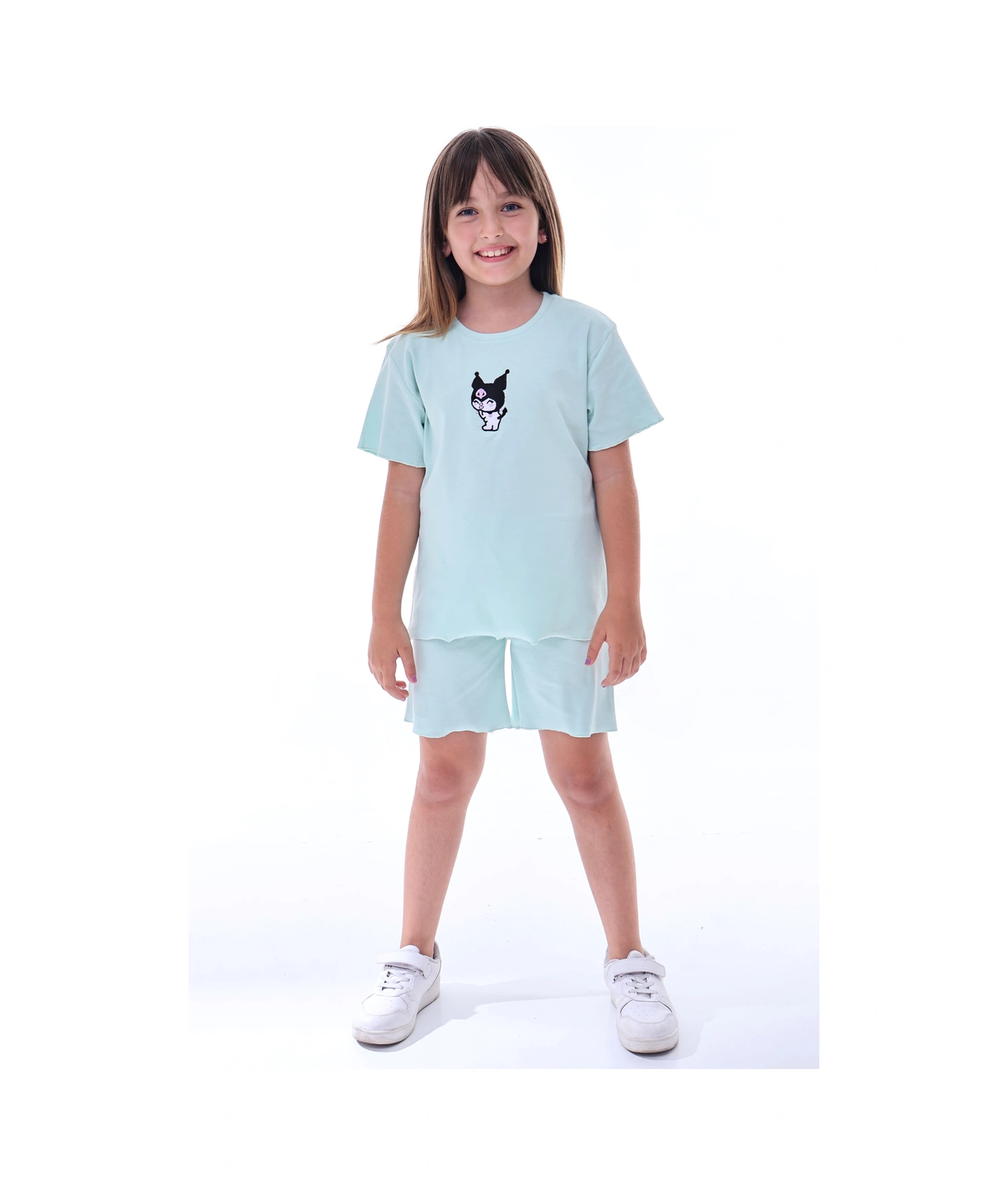 Ribana Beybi Overlok Detaylı Kuromi Nakışlı Alt-üst Takım Su Yeşili