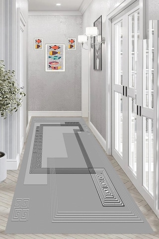 Eliana Home Dijital Baskı Yıkanabilir Kaymaz Taban Salon Halısı Ve Yolluk Rvg0991-fnl241 Gri