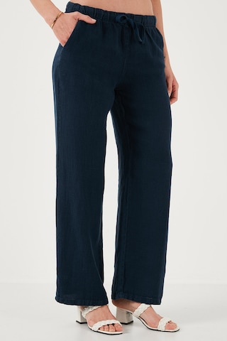 Lela Relaxed Fit Normal Bel Geniş Paça Çift Cepli Keten Bayan Pantolon 668Yp4991 Lacivert