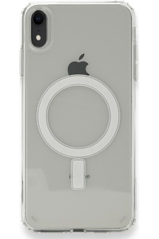 Apple Uyumlu iPhone Xr 6.1 Kılıf Magsafe Şarj Özellikli Şeffaf Sert Pc Tchs Embos Kapak - Renksiz Renksiz