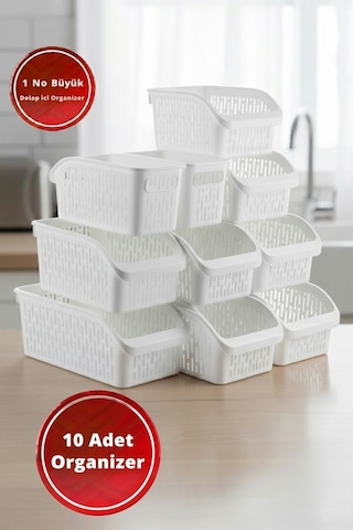 10 Adet Büyük Buzdolabı Raf Düzenleyicisi 29x20x13 Cm Beyaz