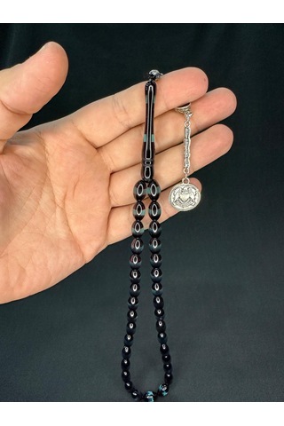 Bordo Mavi Sürmeli Uçak Camı Tesbih Beyzi Kesim 12mmx7mm T-764