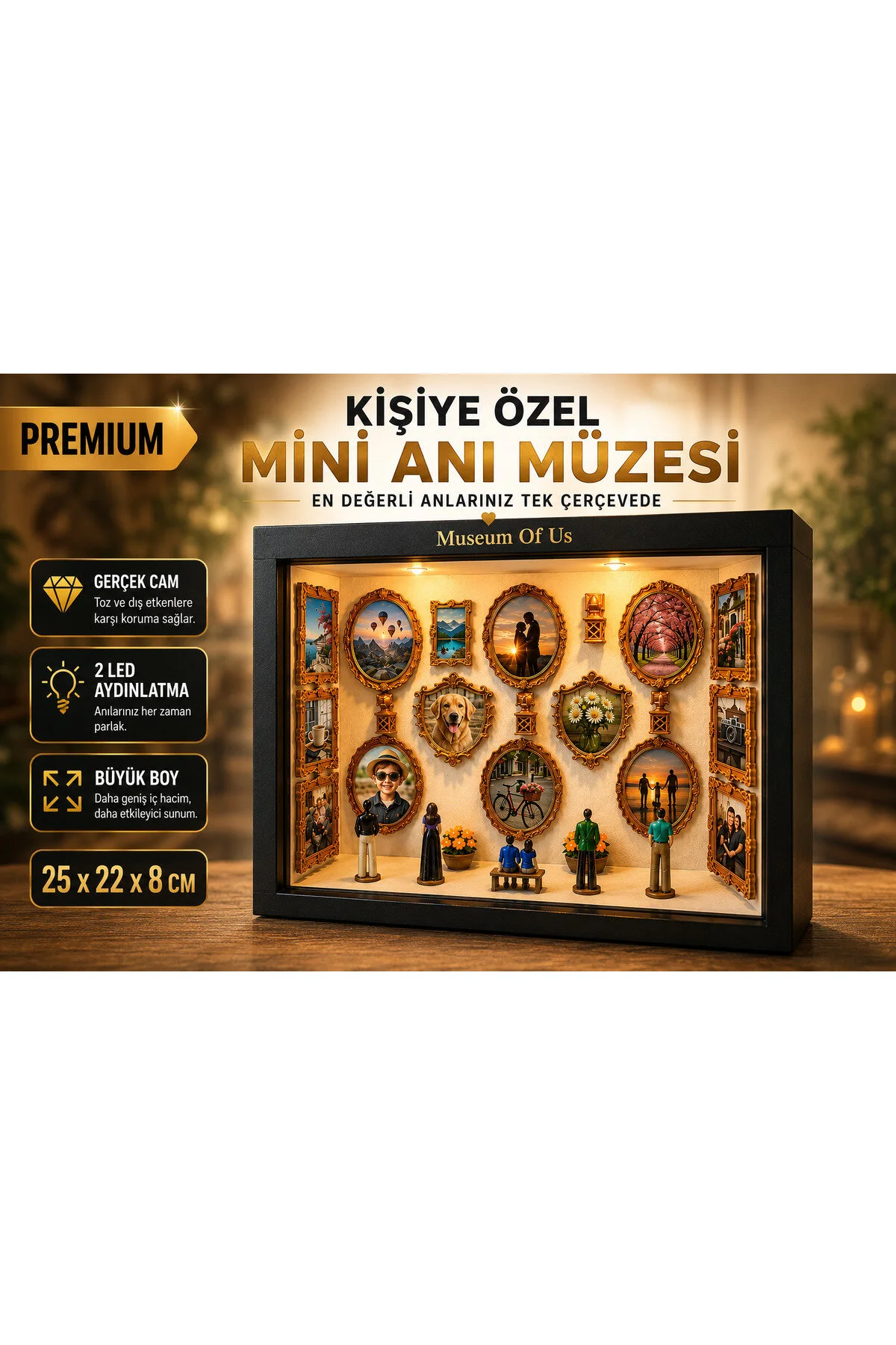 Kişiye Özel Led Işıklı Fotoğraflı Anı Müzesi Dekoratif Çerçeve, Sevgiliye Ve Aileye Özel Hediye Museum Of Us Siyah