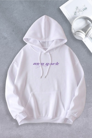 Nevermind Unisex Kadın Erkek Newyork Şimşek Modeli Oversize Sweat Beyaz