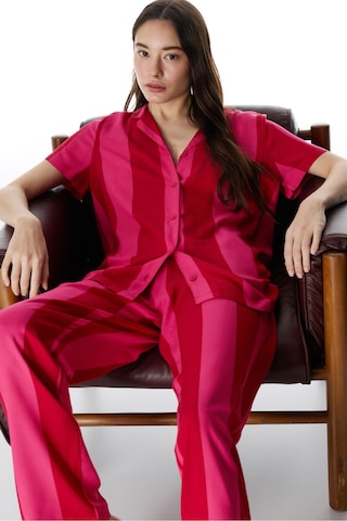 Penti Kırmızı For You Çizgili Gömlek Pantolon Pijama Takımı