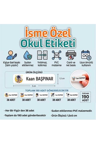 Kapbirhediye Okul Etiketi Isme Özel Kalem Defter Etiketi Astronot 2 Temalı 190 Adet Çok Renkli