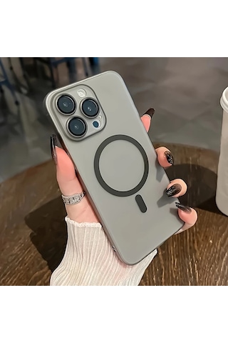 Fochsia iPhone Uyumlu 13 Pro Siyah Lüks Mat Manyetik Şeffaf Kılıf Kamerayı Korur Kablosuz Şarj