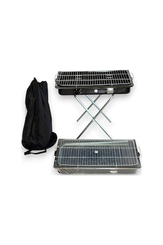 Portatif Katlanır Ayaklı Emaye Mangal -çantalı -62x35cm Büyük Boy Siyah