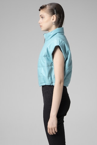 Turkuaz Dericlub Wm054 Gerçek Deri Kadın Şişme Yelek Turkuaz