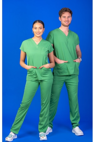 Tek Üst Unisex Kalıp Fıstık Yeşili Likralı Hemşire / Doktor Forması Scrubs Yeşil
