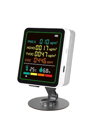 Yaozixa Zn-mt07wt Beyaz Tutucu Tipi Çevre Monitörü: Pm2.5, Co2, Tvoc, Hcho, Sıcaklık, Nem - Entegre Pil Ve İki Tip Sensör İle Gerçek Zamanlı İzleme