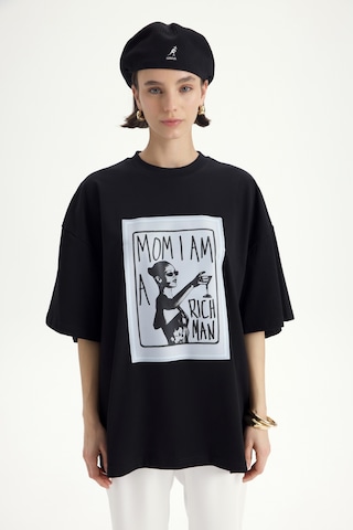 Mai Studıos Mai Studios Co. Rich Woman Oversize Siyah T-shirt SIYAH