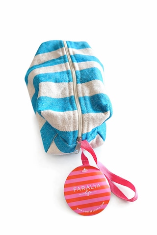 Faralyalife Çizgili Fermuarlı Taşıma Kulplu Makyaj Çantası 20x20 Cm %70 Pamuk %30 Polyester Kozmetik Kadın Makyaj Çantası