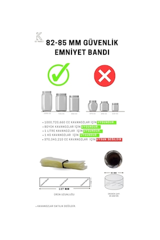 Standart Kavanoz Güvenlik Emniyet Bandı 100 Adet 82-85 MM Ağız Çapına Uygun 137 x 30 MM Baskılı