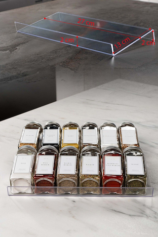 12'li Şeffaf-pleksi Standlı Cam Baharatlık Seti Gümüş Kapaklı Beyaz Etiketli Baharatlık-mh02slvr12 Beyaz - Şeffaf