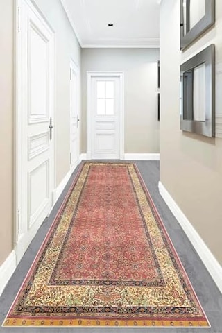 Osmanlı Motifler Desenli Etnik Dijital Baskı Yıkanabilir Kaymaz Taban Salon Halı Ve Yolluk Kiremit 100 X 100 Çok Renkli