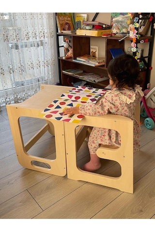 montessori ahşap öğrenme kulesi + aktivite masası + mama masası Ahşap