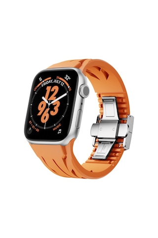 Apple Watch Uyumlu 42mm Krd-127 Metal Tokalı Silikon Kordon - Turuncu