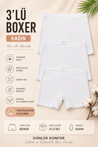 Nicoletta Kadın Lazer Kesim Dikişsiz Kadın Boxer Külot 3 Lü Beyaz