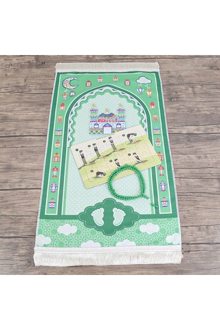 Çocuk Seccadesi 45 82 Cm Sahra Yeşil & Kokulu Tesbih Yeşil & Ahmet Namaz Kılıyor Puzzle Çok Renkli