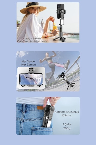 Q18 Siyah Gimball Led Işıklı Kumandalı Çok Amaçlı Tripod Selfie Çubuğu