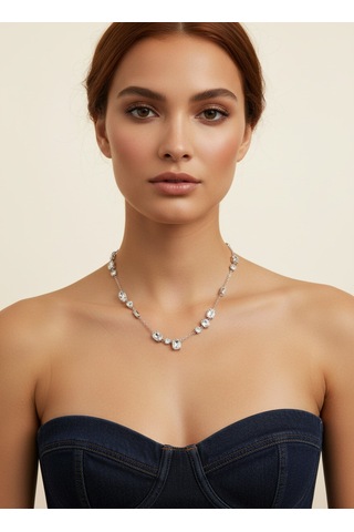 Valmont Accessories Kadın Gümüş Renk Sıralı Swarovski Taşlı Zarif Kolye