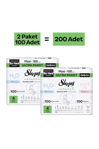 Sleepy Natural Double Soft Ultra Paket Bebek Bezi 4 Numara Maxi 200 Adet 4 Numara