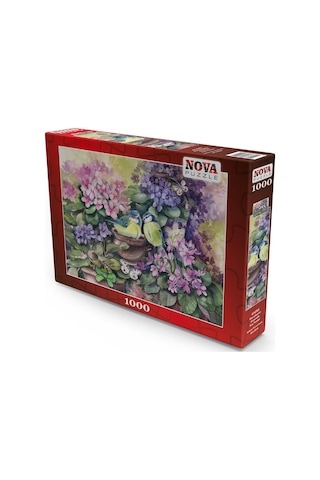 Nova 1000 Parça Puzzle - Menekşeler Arasında Kuş Yuvası (Suluboya)