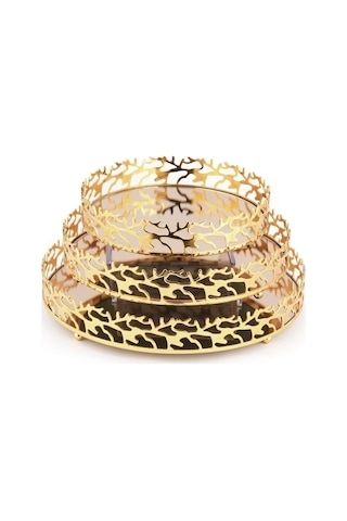 Gold Metal Yuvarlak Tepsi Büyük