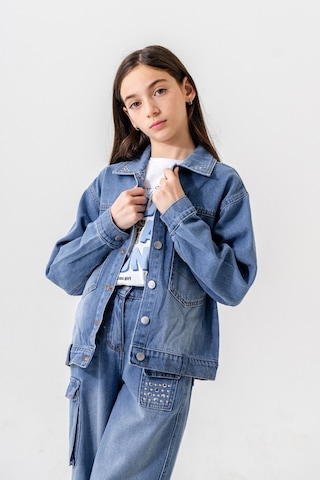 Kız Çocuk Yaka Taşlı Kot Ceket 1548 Mavi