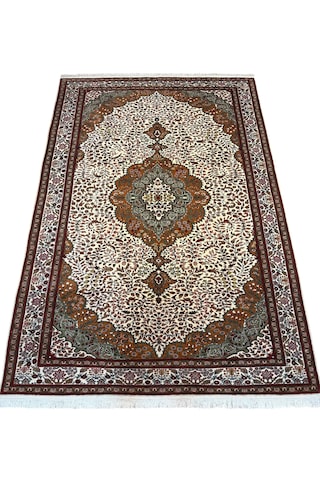 El Dokuma Sıfır Bünyan Halısı 208x305 Krem Yeşil Kiremit 6,5 M2 Yün Halı Krem
