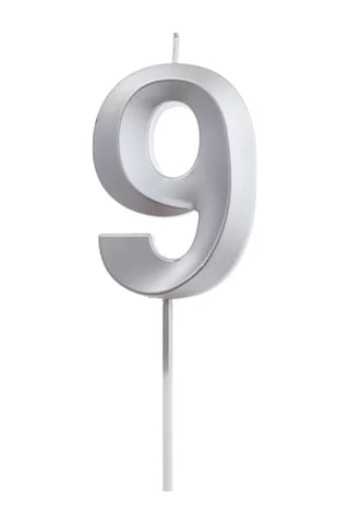 Beysüs Gümüş Rengi 9 Rakam Pasta Mumu