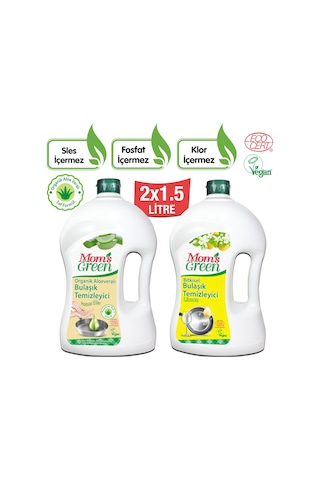 Mom's Green Limon ve Aloevera Bitkisel Bulaşık Temizleyici 2 x 1500 ML