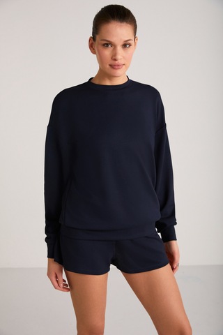 Ethıquet Maısıe Kadın Organik Pamuklu Comfort Fit Bisiklet Yaka Lacivert Sweatshirt
