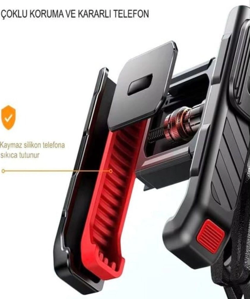 Titreşim Engelleyici 360 Döner Motosiklet Telefon Tutucu, Gidon Bağlantılı, 4 -6.9 Uyumlu Dayanıklı Tutacak-1464