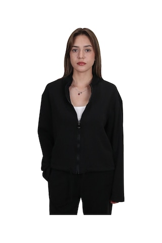 Kadın Modal Kumaş Bel Bağcıklı Siyah Ceket Hırka Siyah