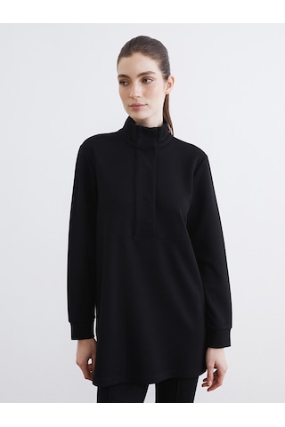 Lcw Modest Siyah Dik Yaka Soft Touch Kadın Sweatshirt Tunik