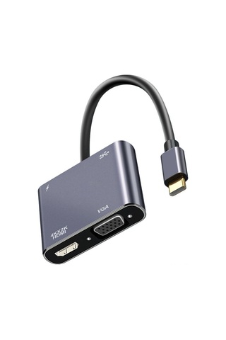 Skycity Type-c 4'lü Hub: Hdmı 4k, Vga 1080p, Usb3.0 5gbps Ve 100w Pd, Alüminyum Gövde