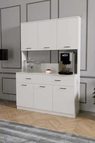 Elmas Kahve Köşesi Çok Amaçlı Dolap Beyaz Beyaz