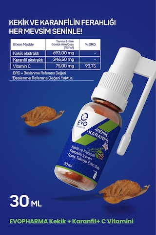 Evo Pharma Kekik ve Karanfil Ekstraktı İçeren Sprey Takviye Edici Gıda 30 ML
