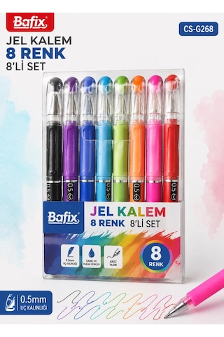 Bafix Chosch Cs-g268 Jel Kalem 0.5 Mm 8 Renk 8 Li Set Çok Renkli