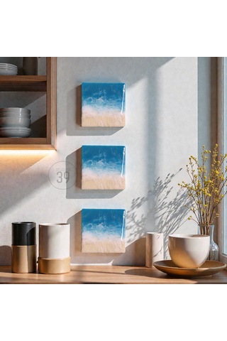 Maldivler İlhamlı Mini Epoksi Okyanus Tablosu, El Yapımı Resin Duvar Sanatı, 15x15 & 20x20 Cm 1 Adet