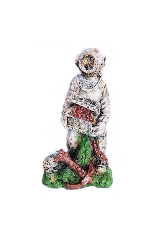 Balıkpet Bronz Hazine Bulan Dalgıç Akvaryum Dekoru 13 CM