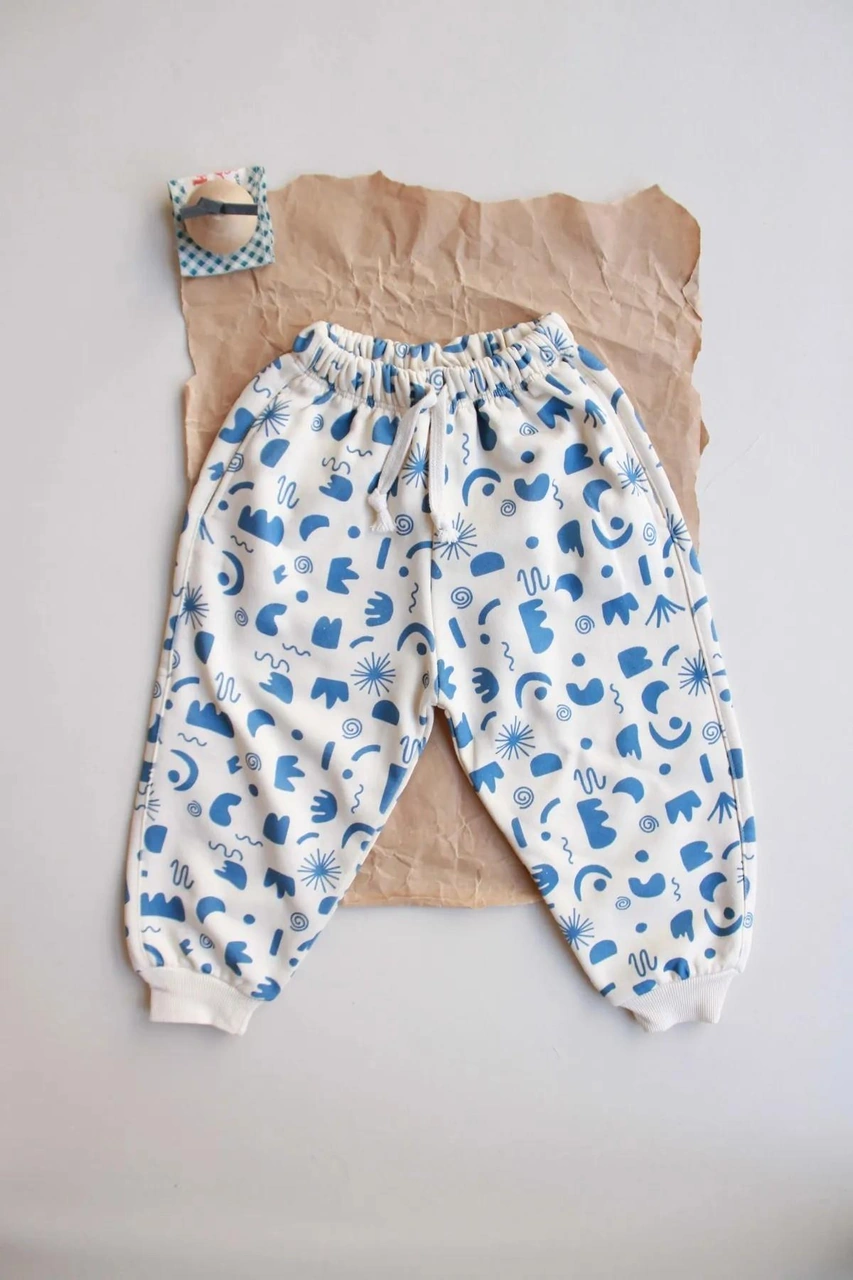 Geometrik Baskılı Eşofman Altı Krem