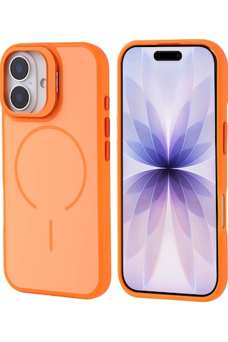 Ardemix Apple Uyumlu iPhone 17 Kılıf M-safe Şarj Özellikli Kamera Standlı Ardx Notron Kapak - Turuncu Turuncu