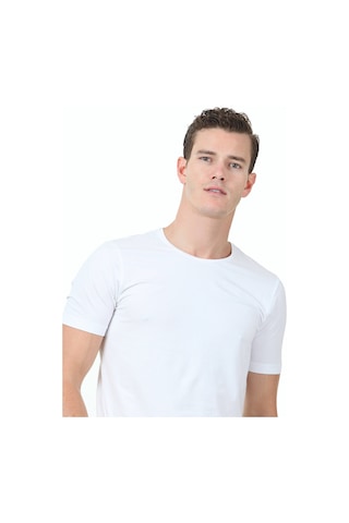 Beyaz Pamuk Karışımlı T-shirt Beyaz