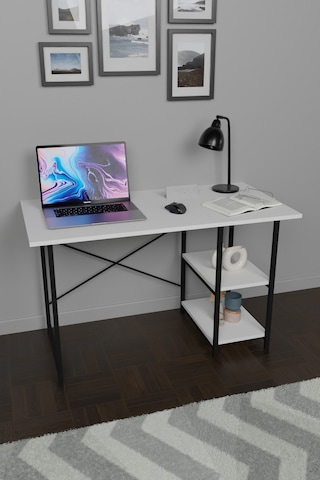 VayAvm Metal Ayaklı 2 Raflı Çalışma Ofis Masası Beyaz 60x120 CM Beyaz