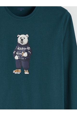 LC Waikiki Lc Waıkıkı Petrol Bisiklet Yaka Ayı Teddy Baskılı Erkek Pijama Üst